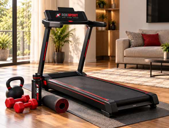 Modern Living Room Home Gym with ROKSPORT Treadmill